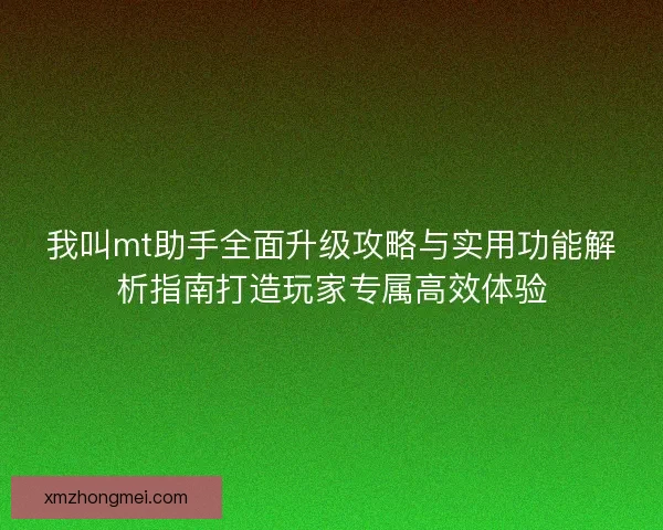 我叫mt助手全面升级攻略与实用功能解析指南打造玩家专属高效体验