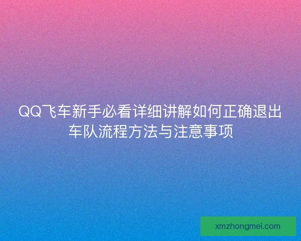 QQ飞车新手必看详细讲解如何正确退出车队流程方法与注意事项