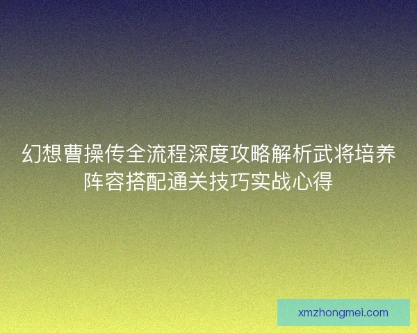 幻想曹操传全流程深度攻略解析武将培养阵容搭配通关技巧实战心得